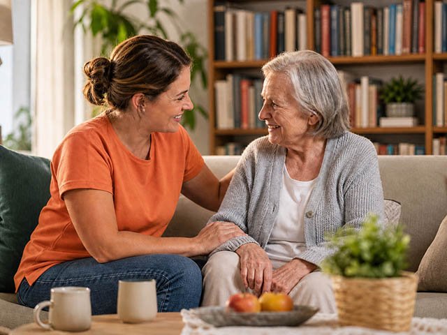 Verhinderungspflege für Angehörige im Lindenhof Bad Essen Pflegekraft betreut eine Seniorin im Rahmen der Verhinderungspflege im Lindenhof Bad Essen